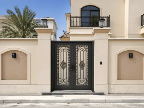 Iron security doors installed at villa entrance in Gulf residential development