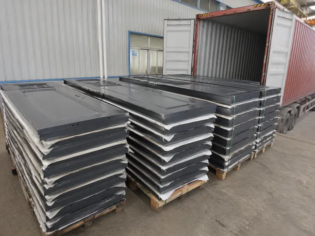 Iron security doors stacked for container export to North Africa building materials distributors
