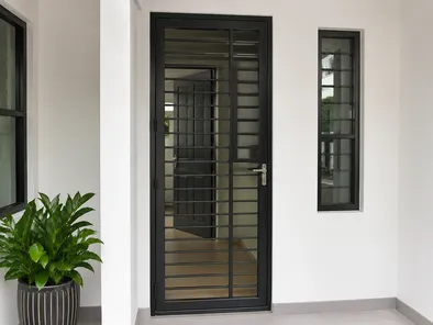 Security grill door with steel bar construction for maximum ventilation in tropical markets