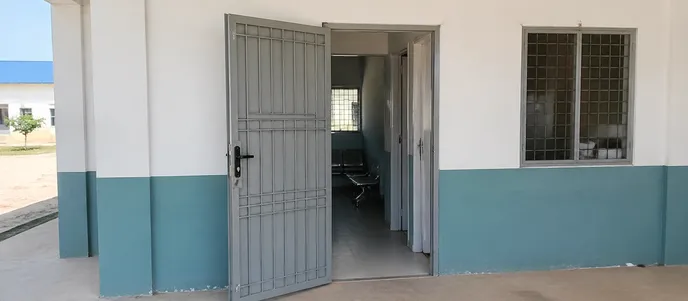 Metal security door at government clinic or institutional facility in Middle East or Africa