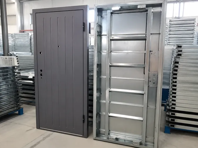 EUWOO metal security door — galvanized steel construction with reinforced internal framing