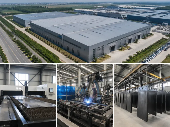 EUWOO 18,000 m² manufacturing facility — CNC cutting, welding, and powder coating in Henan, China