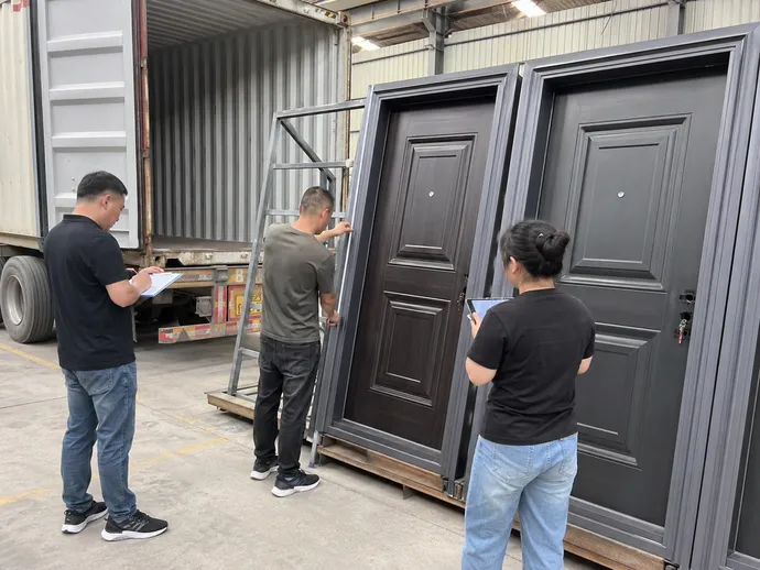 EUWOO quality control inspection of residential security doors before container loading