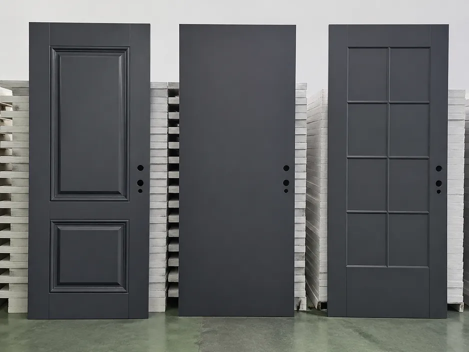 Residential security door panel profiles — raised panel, flat panel, and recessed grid embossing options