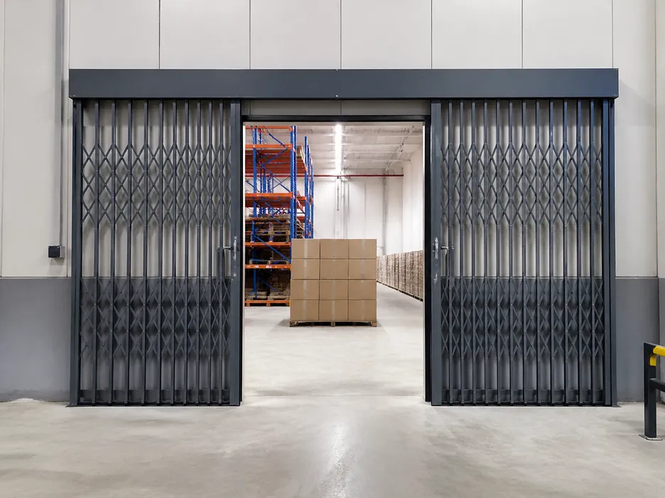 EUWOO sliding security door installed in a commercial warehouse facility