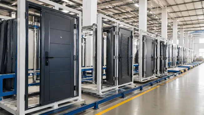 EUWOO factory production line for custom steel security door specifications