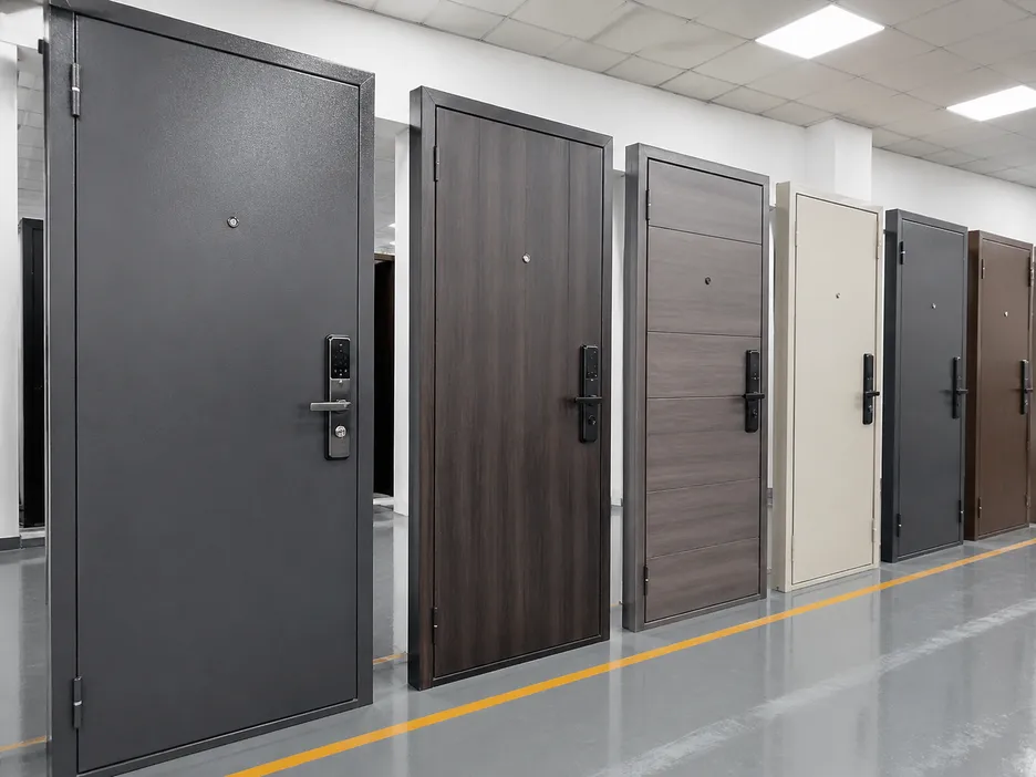EUWOO steel security door — cold-rolled SPCC body with powder coat finish and multi-point locking