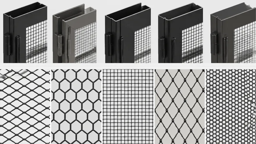 Wire mesh security door custom configuration options including frame profiles and mesh patterns