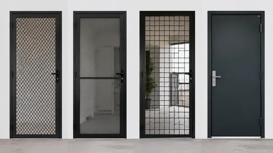 Security Grill Door — steel bar grid construction
