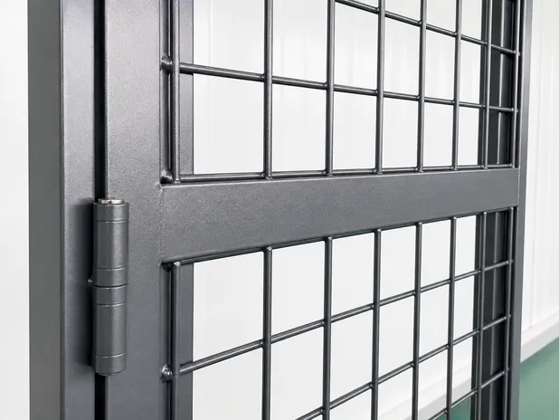 Wire mesh security door technical detail — welded wire intersections and frame construction