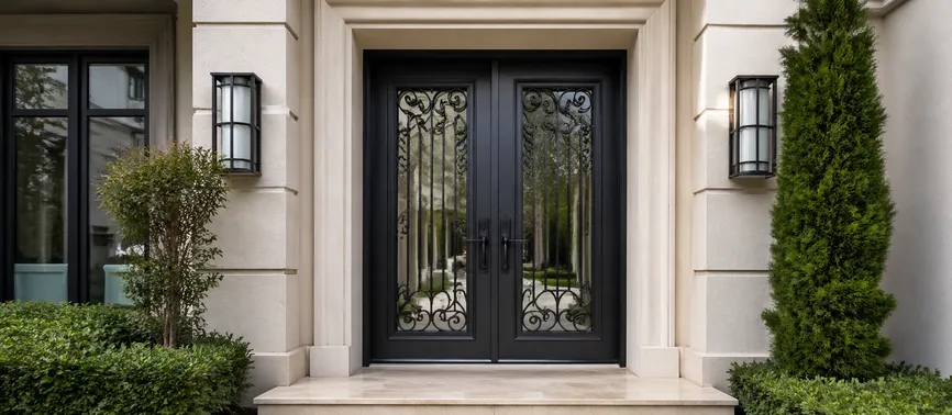 Wrought iron security doors installed at premium residential development entrance