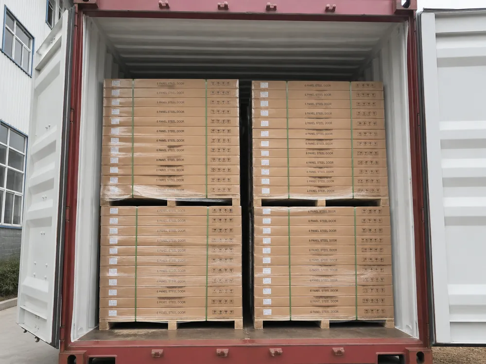 6 panel steel door KD flat-pack cartons loaded in 40HQ container