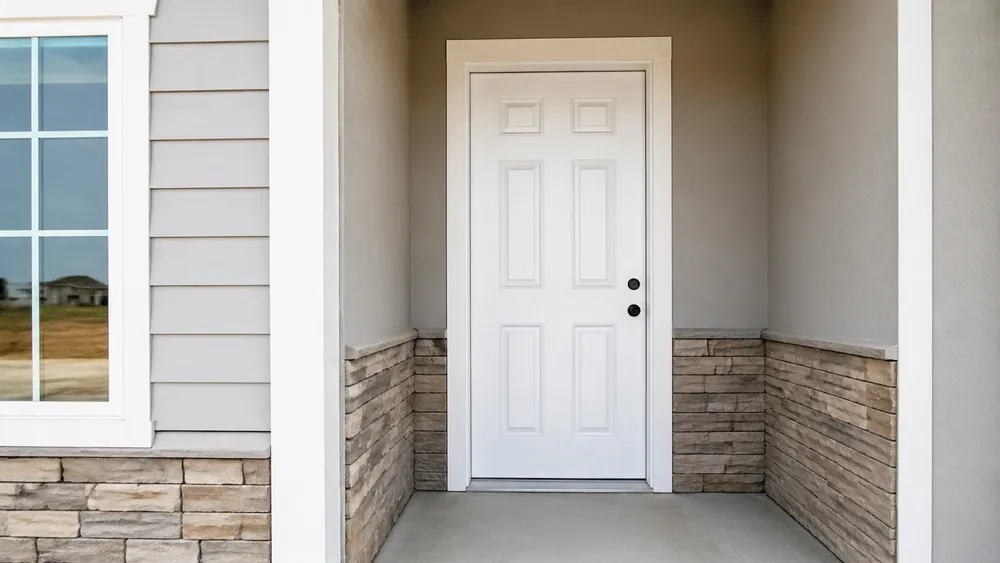 Six panel steel door installed in residential new construction project