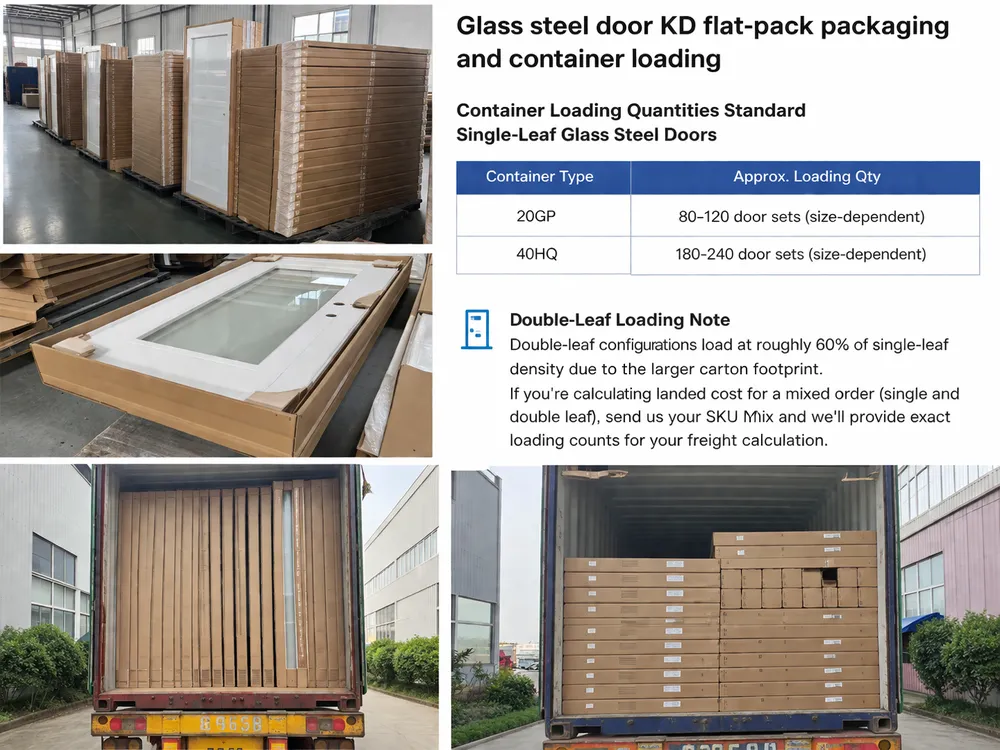 Glass steel door KD flat-pack packaging and container loading