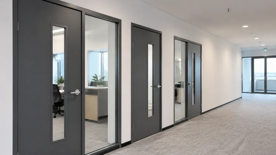 Glass steel door with integrated glazing lite tempered vision panel office corridor