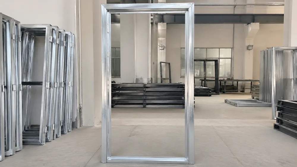 Cold-rolled steel door frame in welded configuration ready for installation