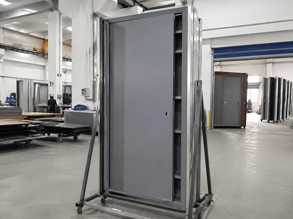 EUWOO industrial steel door — 1.5mm SPCC cold-rolled steel body with reinforced internal frame