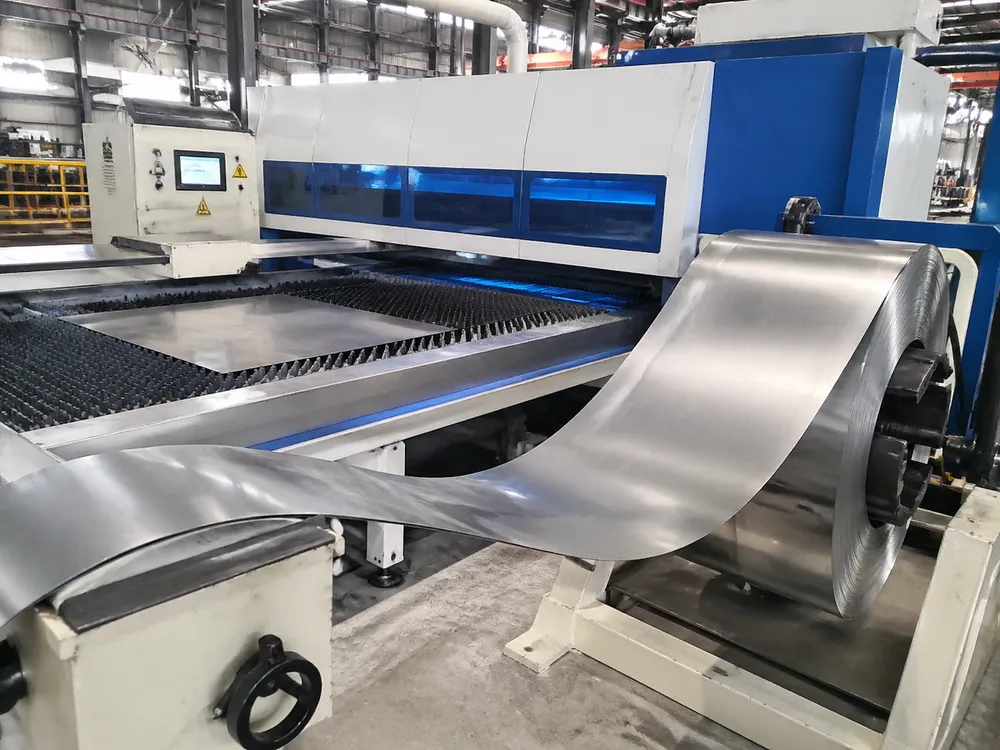 CNC laser cutting SPCC steel coil for interior door panels at EUWOO factory