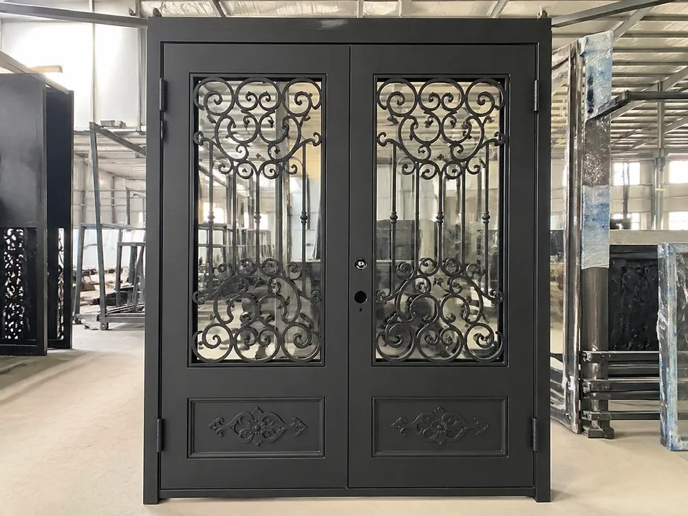 EUWOO in-house fabricated wrought iron door with ornamental scrollwork