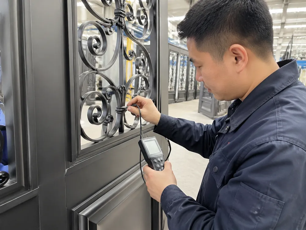 Iron door zinc phosphate pre-treatment and electrostatic powder coat finish system