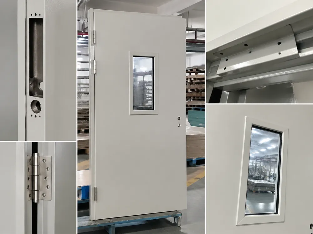 CNC-machined mortise lock pocket and closer reinforcement on office steel door