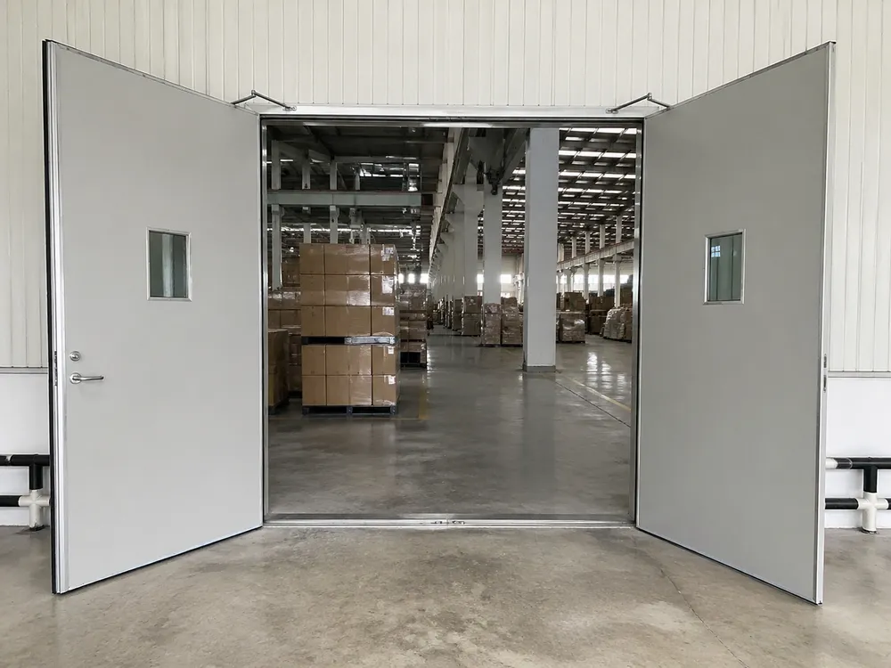 EUWOO warehouse steel door — wide-opening configuration for loading dock and forklift corridor